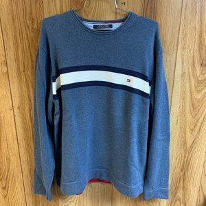 Tommy Hilfiger Mens Blue Striped Crew Neck Sweater